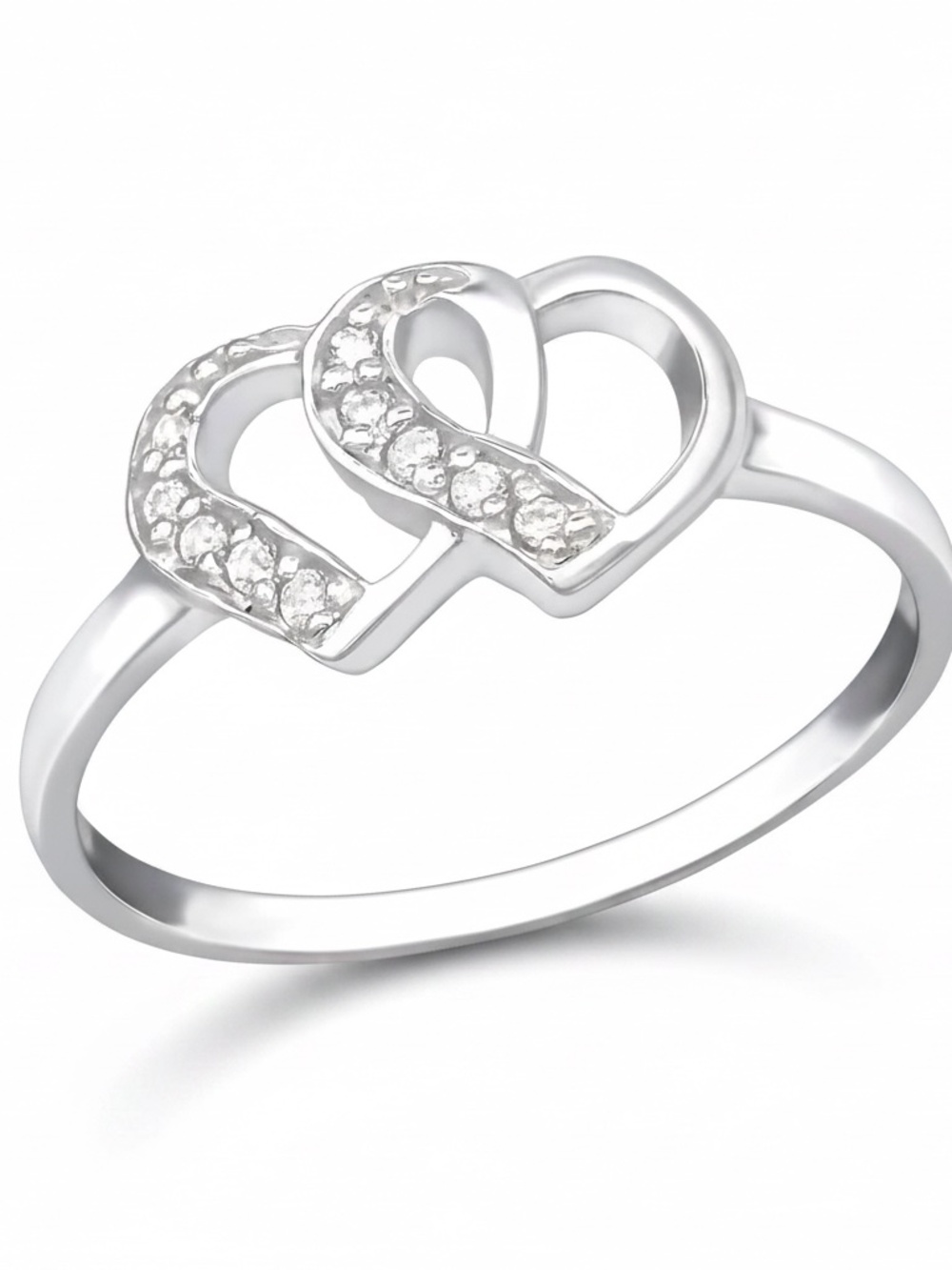 Womens Sterling Silver Double Heart Small Ring Size 9